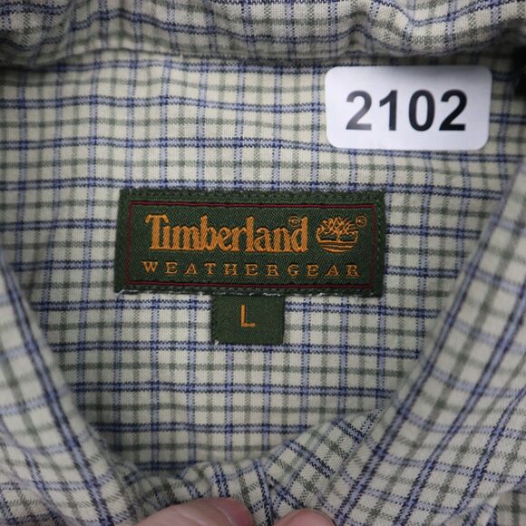 Timberland Shirt Mens Large Blue Tan Outdoor Workwear Weathergear Button Up - Picture 2 of 14